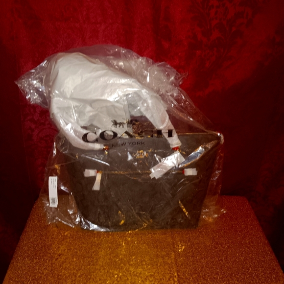 Coach Red and Brown Leather Tote Bag - Picture 1 of 4